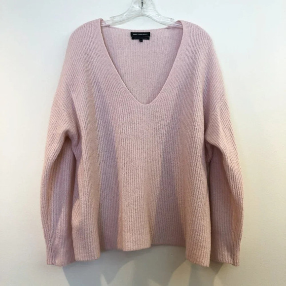 Something Navy Acrylic Nylon Wool Knit Pink V Neck Casual Oversized Sweater M - Picture 6 of 6
